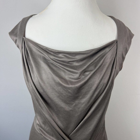 Karen Millen Taupe Gray Cap Sleeve Sheath Dress Size 10 EU 42 Tie Front - Picture 3 of 14